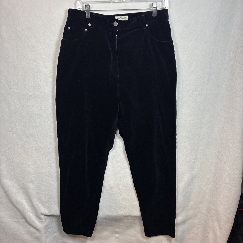 Ann Taylor Velvet Pants Womens 14 Black Excellent High Rise Tapered Leg Cotton